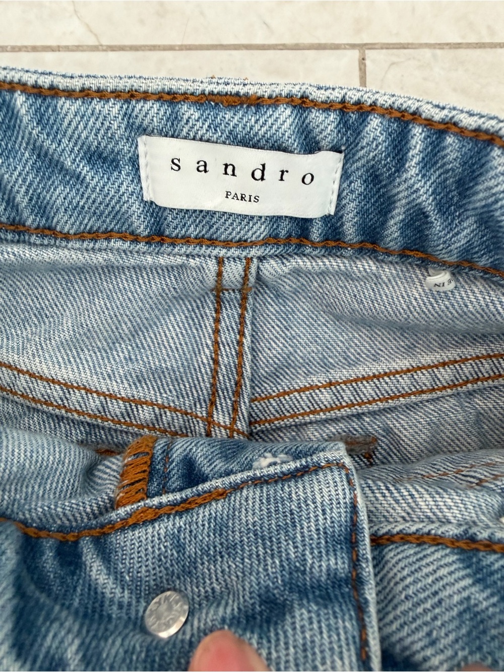 Sandro Light Blue High-Waist Button-Front Denim Shorts - Picture 2 of 4